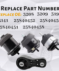 Four Piece Direct Fit Engine And Transmission Mount Kit For 3.6L V6 SUVs Including 2009 To 2017 Chevrolet Traverse, 2009 To 2016 GMC Acadia, Buick Enclave, And Saturn Outlook Replacement Replaces A5458 A5549 A5548 A5444, showing individual mounts and parts with OE numbers in background.