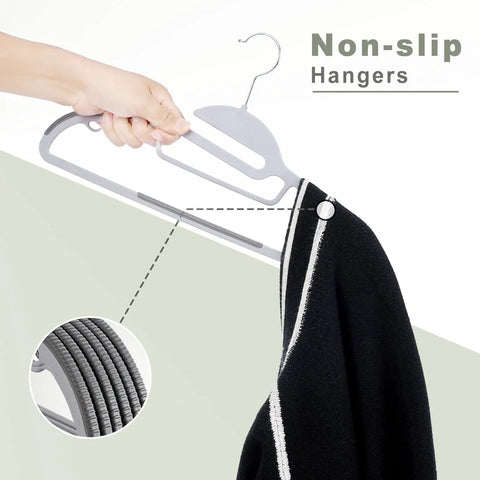 Next Level Non Slip Plastic Hangers 50 Pack With Clean S Shape Collar Guard Straight Up Heavy Duty Support 360 Swivel Hook Grey Slim Space Saver Closet Organizer For Shirts And Winter Coat