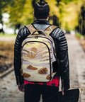 Person wearing Winter Pine Landscape Backpack Unisex Daypack With Large Capacity Durable Polyester Fabric in outdoor setting