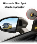 Car side mirror showing Radar Monitoring Detection Kit For Your Ride Blind Spot System With Ultrasonic Sensors indication