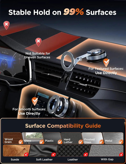 Image showing Magnetic Car Phone Holder With 360 Degree Adjustable Foldable Mount Nano Gel Base And Vacuum Lock Zinc Alloy on dashboard.