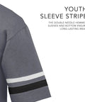 Youth Sleeve Stripe Jersey With V Neck Collar In Graphite Black White For Practice And Games Fifty Fifty Polyester Cotton Knit Comfortable Breathable Knit Set In Sleeves With Bold Contrast Stripes Size L