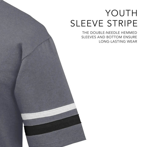 Youth Sleeve Stripe Jersey With V Neck Collar In Graphite Black White For Practice And Games Fifty Fifty Polyester Cotton Knit Comfortable Breathable Knit Set In Sleeves With Bold Contrast Stripes Size L