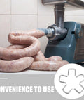 Get The Most Dope Sausage Making Gear With 4000 Heavy Duty Aluminum U Clips For Your Manual Clipper That Hold Tight And Never Bend During Any Crazy Meat Day, showing sausage links being made.