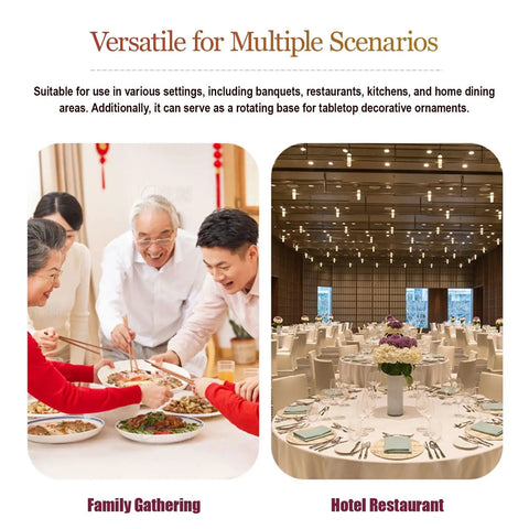 Versatile use of Tempered Glass Lazy Susan Turntable For Dining Tables 360 Degree Silent Rotating Tray in family and restaurant settings