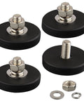4-pack black rubber-coated neodymium magnets with M6 threaded studs, nuts and washers