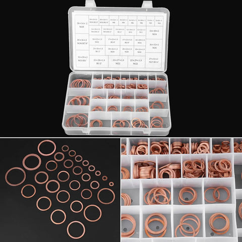 Must Have 570 Pcs Copper Flat Washers Set With Plastic Storage Box, 30 Sizes Crush Washers for oil drain plugs and gaskets