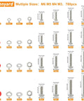 780 Piece Hex Bolts And Nuts Kit In 304 Stainless Steel With M3 M4 M5 M6 Metric Bolts, Lock And Flat Washers, Includes Nuts, Bolts And Washers