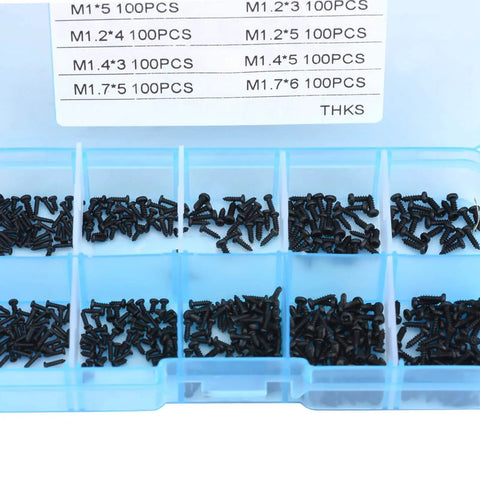 1000Pcs Small Cross Head Self Tapping Screws Assortment Kit M1 M1.2 M1.4 M1.7 in portable case, stainless steel screws for electronics