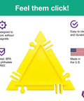 3D Math Building Set With Snap Together Tiles And Online Activities, 96 Piece STEM Learning Kit For Kids And Adults, Made In USA, A fun yellow triangle tile shows snap-together connectors.