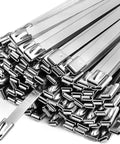 Heavy Duty 304 Stainless Steel Zip Ties 11.8 Inches Metal Cable Ties stacked together, showcasing their durability and design.
