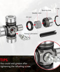 Front Prop Shaft Yoke and U Joint Kit for Polaris RZR and General 1000 Brutus HD Models Fit RZR 570 800 900 1000 RS1 XP Trail S and S4 2 Seater 4 Seater Not For Trails and Rocks Edition exploded view with steel yoke, u-joint, seal, bearing
