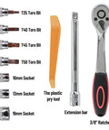 Door Removal Tool Kit For Jeep Wrangler And Gladiator Three Eighths Inch Ratchet Set With Universal Joint Ten Thirteen Nineteen Millimeter Sockets Torx Bits T25 T40 T45 T50 M4 M5 Bits And Plastic Pry Tool For Door Roof Spare Tire And Other Hardware, 3/8 ratchet and bits
