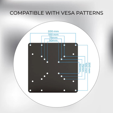 Super Slick Vesa Mount Adapter Plate For Flat And Curved TV Universal Conversion Bracket showing VESA pattern measurements.