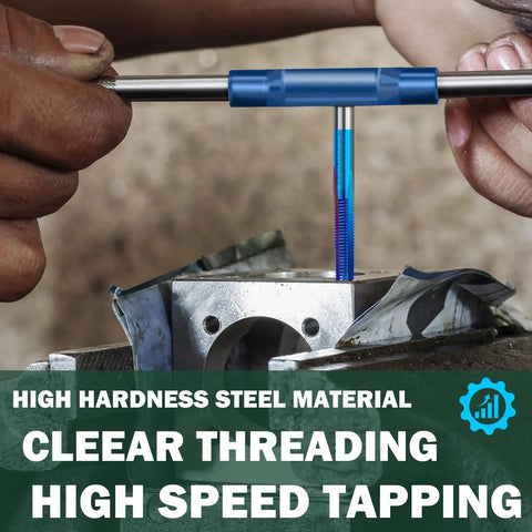Hands using the 10 Piece Micro Tap Set M1 To M3.5 With Handy Adjustable Wrench For Hand Tapping Tiny Micro Threads on steel.