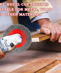 Four And One Half Inch Angle Grinder Wire Wheel Set With Six Packs Including Three Inch And Four Inch Cup And Wheel Brushes Coarse Crimped And Knotted Styles For Heavy Duty And Light Duty Five Eighths Inch Eleven Threaded Arbor Pro Grade DIY Ready used on wood