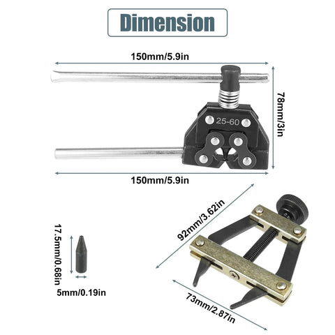 All In One Roller Chain Tools Kit For 25 To 60 Chain Sizes Detacher Breaker Cutter Puller Holder And Connector dimensions