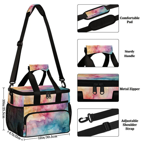 Gradient Color Insulated Picnic Backpack With Lunch Box for Women And Men, showing adjustable strap, sturdy handle, and metal zipper.
