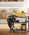Beefy Outdoor Grill Cart With Wheels, Pizza Oven Stand And Prep Table For Patio And Backyard displayed in a kitchen