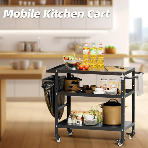 Beefy Outdoor Grill Cart With Wheels, Pizza Oven Stand And Prep Table For Patio And Backyard displayed in a kitchen