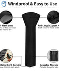 Beefed Up Heavy Duty Outdoor Patio Heater Cover With Zipper And Storage Bag, 89H x 33D x 19W, showing zipper and air vent design.
