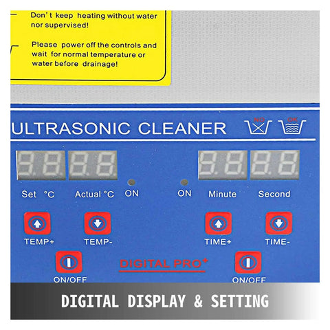 Digital display and settings of Heavy Duty Stainless Steel Ultrasonic Cleaner With Heat And Digital Timer for precise operation.