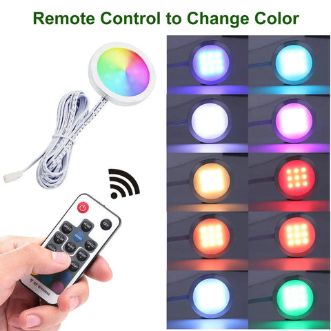 Rgb Color Changing Led Under Cabinet Lights Kit With Wireless Remote Dimmable Six Puck Lamps for color control display