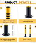 Rock Solid Galvanized Steel Parking Bollards With Concrete Anchors 29.5 X 3 Inch Heavy Duty Safety Posts, reflective safety strips.