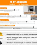 Adjustable Sliding Door Security Bar 17 To 51 Inches For Patio Doors And Windows, installation guide and size options shown.