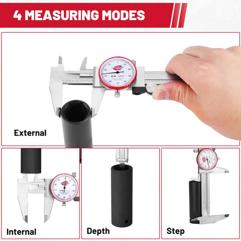 0-6 Inch Dial Caliper With SAE Inch Range And 0.001 Inch Accuracy Analog Mechanical Stainless Steel Measuring Tool in use