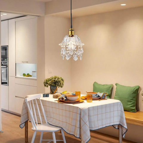 Vintage Plug In Pendant Light With Crystal Shade And 15 Ft Black Cord On Off Dimmer Switch Mini Chandelier in dining room