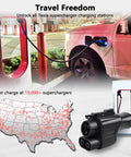 Top Tier Nacs To Ccs Adapter DC Fast Charging No Sweat EV Converter connected to Tesla supercharger for quick charging.