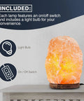 Two Pack Himalayan Salt Lamps Set, 6 To 8 Inches Tall, Natural Hand Carved With On Off Switch And Wood Base, Light Bulb Included