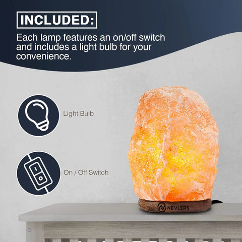 Two Pack Himalayan Salt Lamps Set, 6 To 8 Inches Tall, Natural Hand Carved With On Off Switch And Wood Base, Light Bulb Included