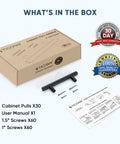 Box with user manual, screws, and stainless steel cabinet pulls for kitchen drawers five and a half inch length five inch center mount.