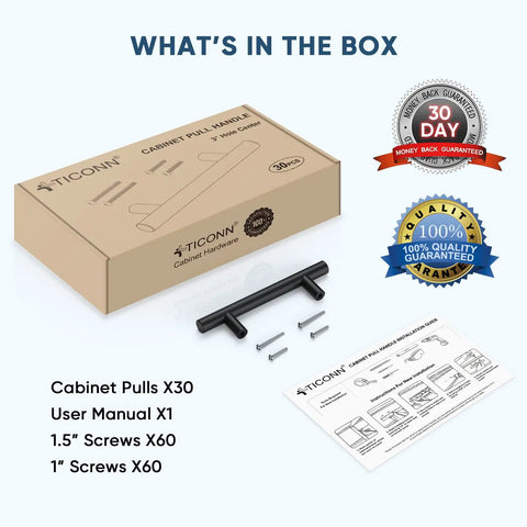 Box with user manual, screws, and stainless steel cabinet pulls for kitchen drawers five and a half inch length five inch center mount.