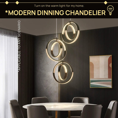 Modern LED Chandelier With 6 Ring Ball Design Black Pendant Lamp 18W Dimmable Ceiling Light Fixture for Dining Area