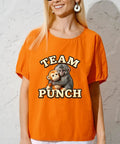 Woman wearing orange shirt with Six Pack Adorable Monkey Hugging Toy DTF Transfers for DIY Tees and Shirts design.