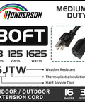 Durable Outdoor Extension Cord 30 Foot 16/3 SJTW with Grounded 3 Prong Plug and specs for safe Christmas lights and exterior decor