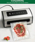 Quart Vacuum Sealer Bags For Food 8x11 Inch With Pre Printed Label Area BPA Free Pb Free Phthalate Free Freezer Safe Microwave Safe Sous Vide Ready Reusable Food Storage Bags sealing steak