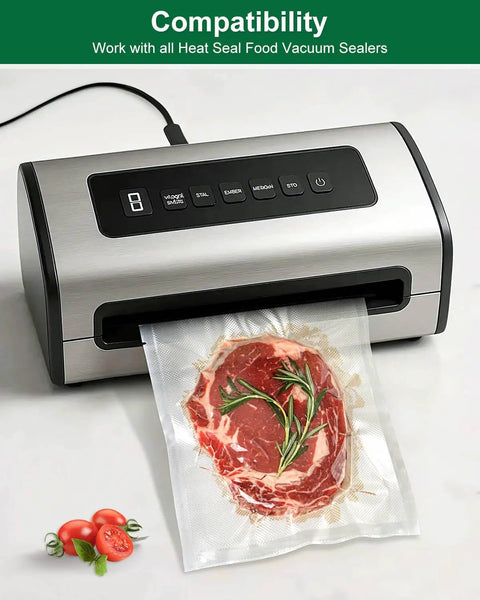 Quart Vacuum Sealer Bags For Food 8x11 Inch With Pre Printed Label Area BPA Free Pb Free Phthalate Free Freezer Safe Microwave Safe Sous Vide Ready Reusable Food Storage Bags sealing steak