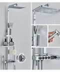 RIBEUJIZS Digital Shower System, Black Themostatic Digital Display Shower Faucet Hydropower LCD Rainfall System for Bathtub Bidet Bath Tap， 4-Way Hwsx-1，Chrome 4-Way Hwsx-1 with rainfall showerhead and digital controls.
