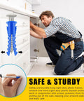 Man installing cabinet with Blue 500 Pcs Plastic Drywall Anchors Ribbed Lightweight Hollow Walls Mounting Set For Light Duty Picture Artwork Decor Projects Includes #8-10-12 X 1-1/4 Inch With Anti Rotation Rib Design.