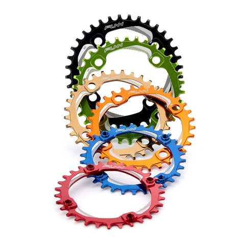 Solo Narrow Wide 30T Chainring For 104mm BCD Cranksets in assorted colors stacked vertically