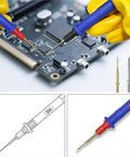 Ultra Sharp Multimeter Test Leads Kit with Soft Silicone Insulation and Gold Plated Probes for Pro Grade Readings in PCB testing.