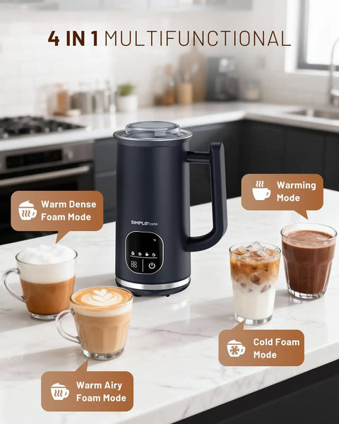 4 In 1 Electric Milk Frother With LED Touch Screen Auto Foam Maker for Lattes, Cappuccinos, Macchiatos, and Milk Warmer on counter