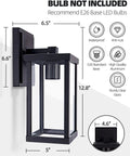 Diagram of Two Pack Outdoor Wall Lanterns Black Sconce Lights With Clear Glass Shade Waterproof Wall Mount E26 Socket Modern Anti Rust Porch Lighting Bulb Not Included, showing dimensions and features.