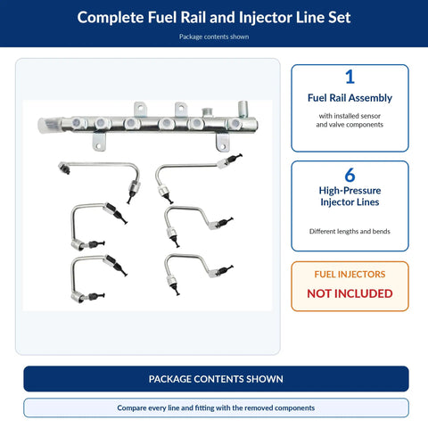Premium Fuel Rail And Injector Line Kit For 2007 To 2012 Dodge Ram 2500 And 3500 Trucks With 6.7L Cummins Diesel Engine Super Durable Heavy Duty Replacement Fits Perfectly No Leaks, fuel rail and 6 injector lines