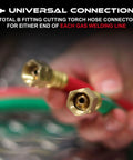 Close-up of B fitting cutting torch hose connectors, part of the Oxy Acetylene Torch Hose Twin Cutting 25 Ft By One Quarter Inch