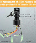 Boat Ignition Starter Switch With Keys Replacement 3 Position 6 Wire Plug And Play for Outboard Motors showing measurements